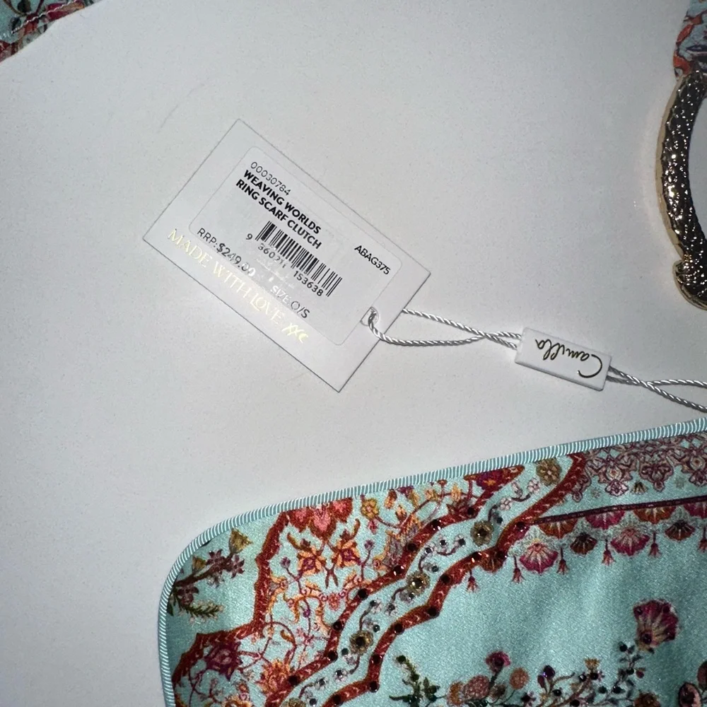 CAMILLA “Weaving Worlds” blue floral silk boho ring scarf clutch bag